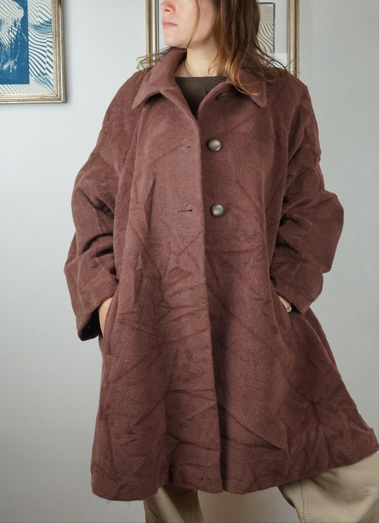 Cappotto in lana mohair e alpaca color caffè