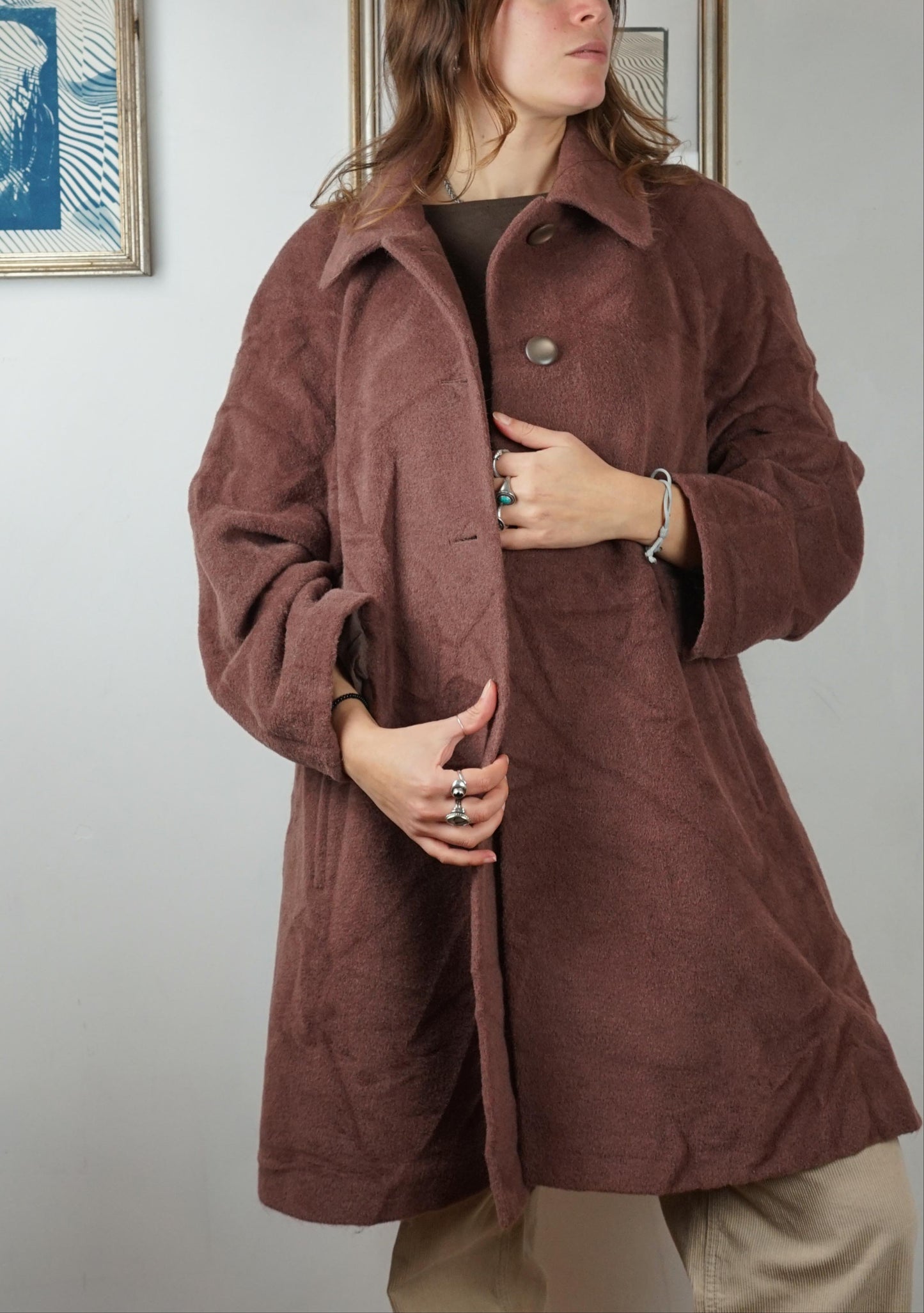 Cappotto in lana mohair e alpaca color caffè