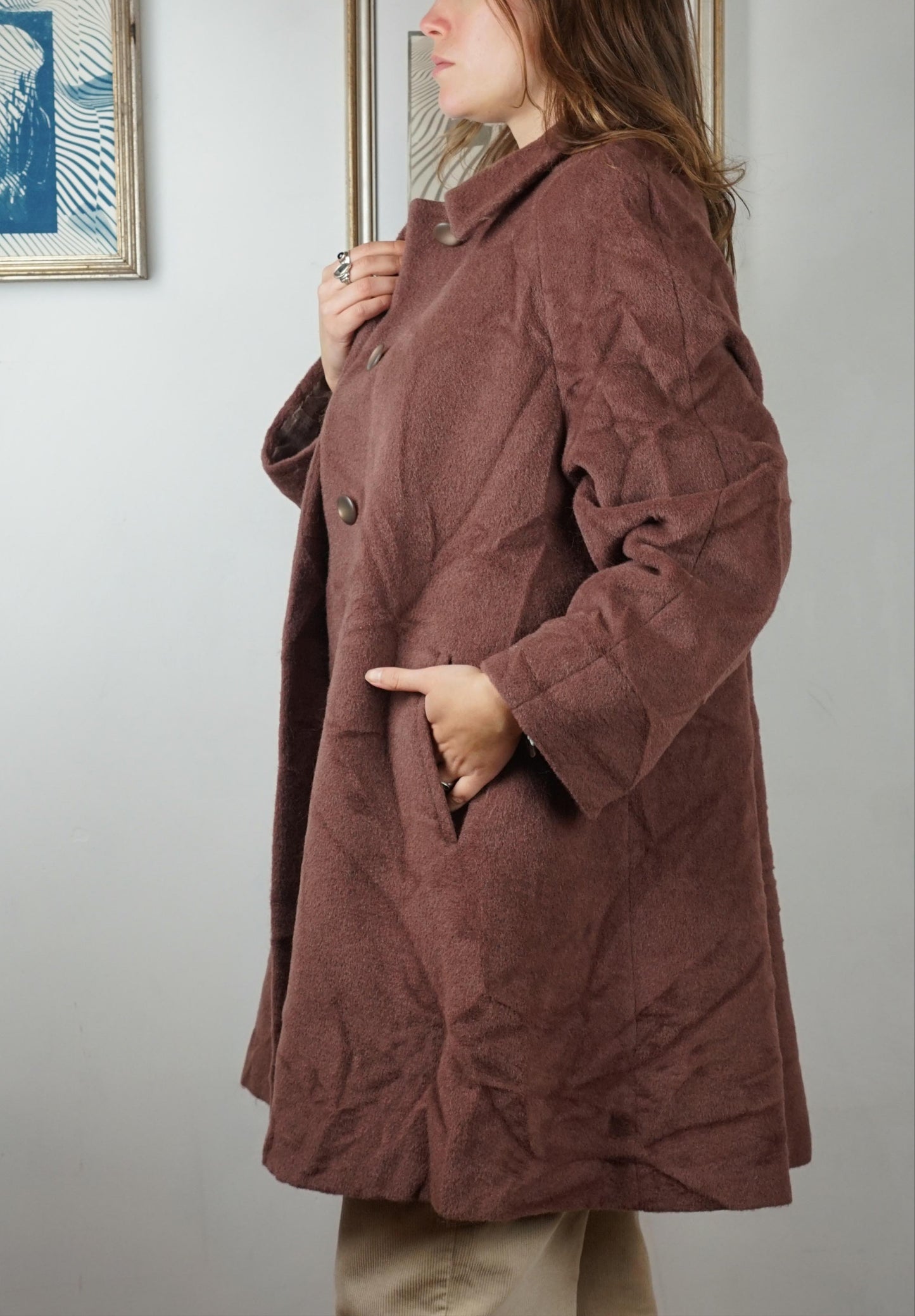 Cappotto in lana mohair e alpaca color caffè