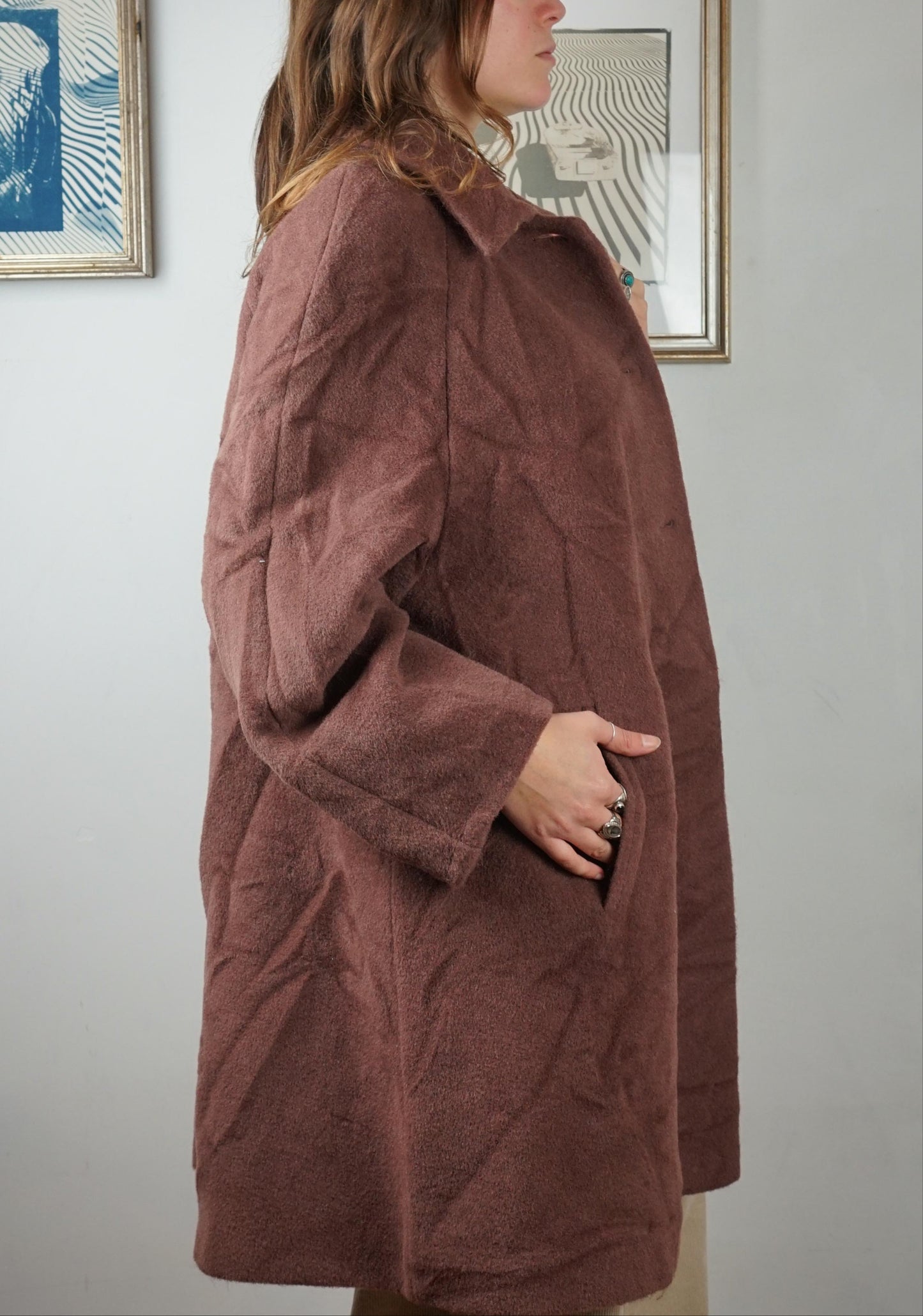 Cappotto in lana mohair e alpaca color caffè