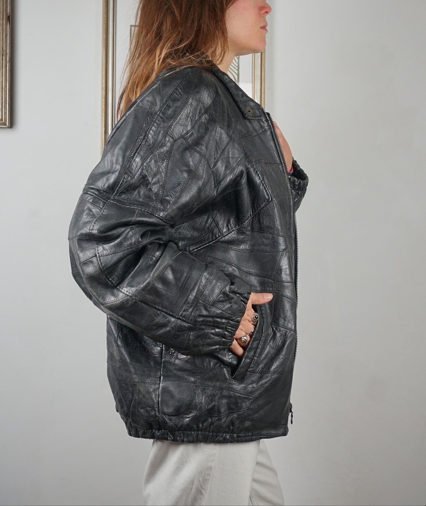 Bomber vintage in pelle patchwork
