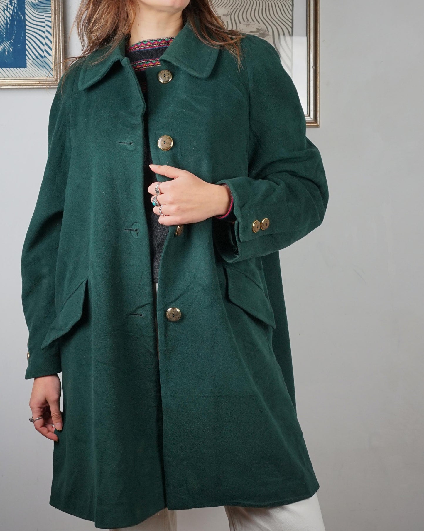 Cappotto vintage lana verde scuro