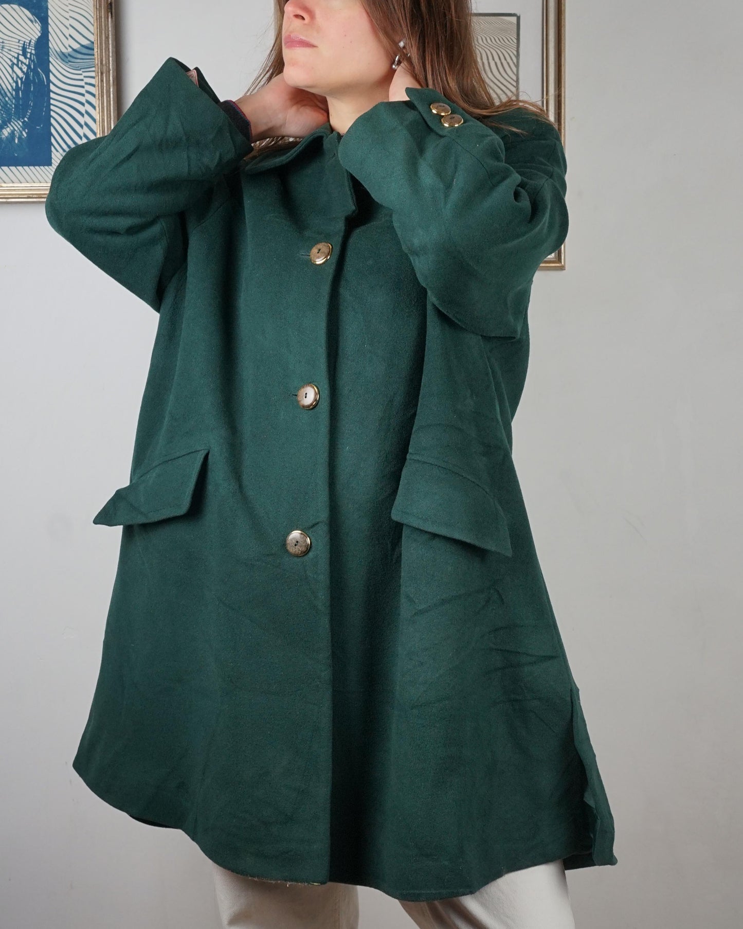 Cappotto vintage lana verde scuro