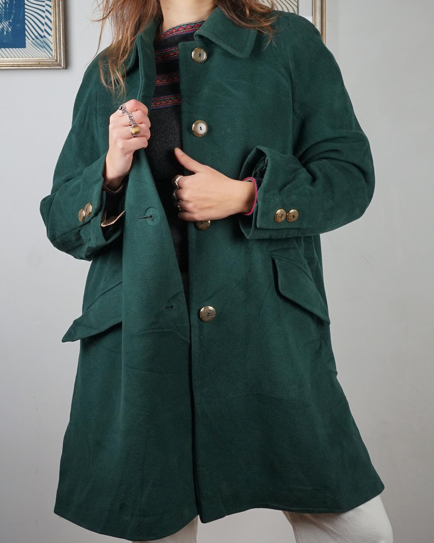 Cappotto vintage lana verde scuro