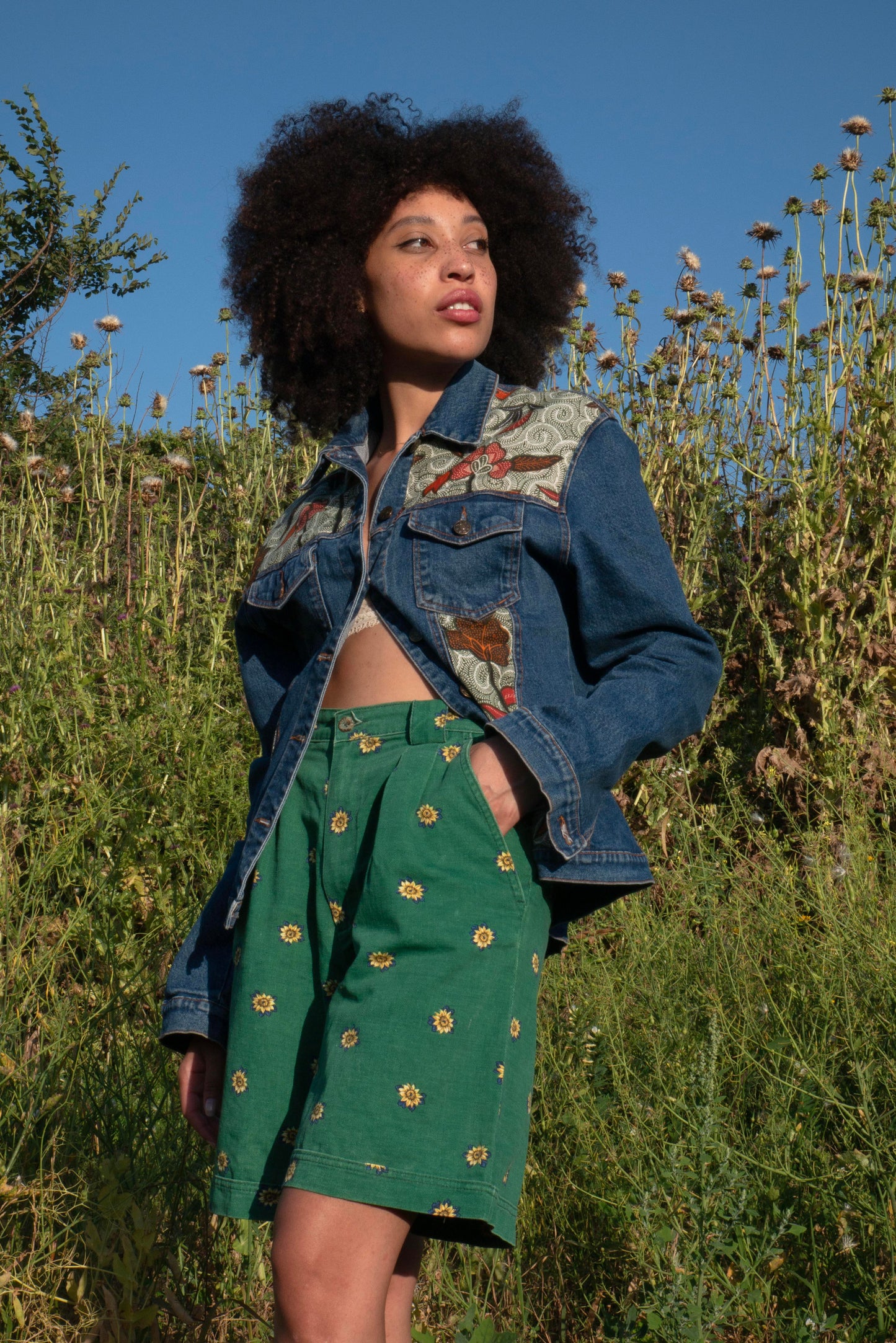 Custom denim jacket floral pattern batik
