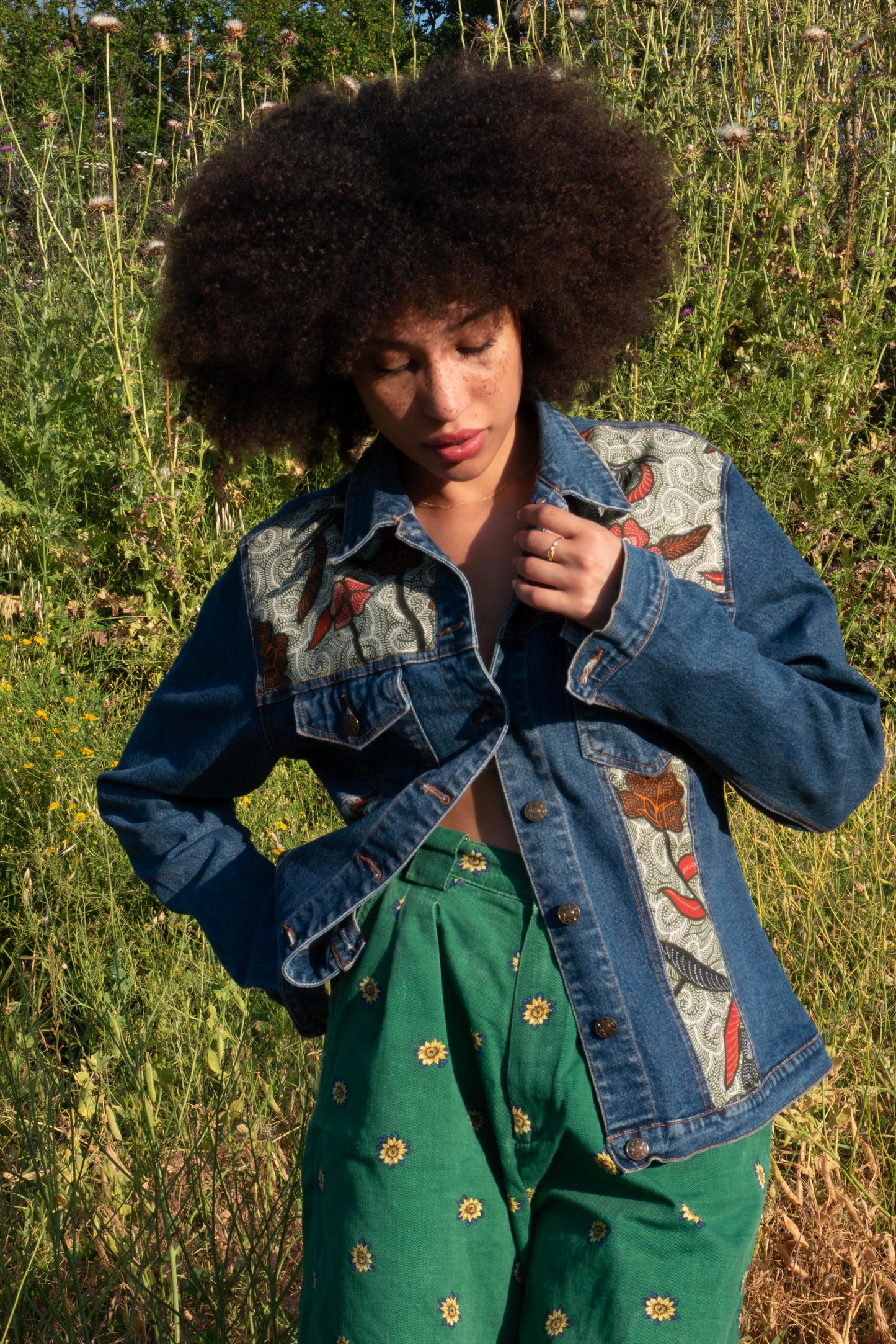 Custom denim jacket floral pattern batik