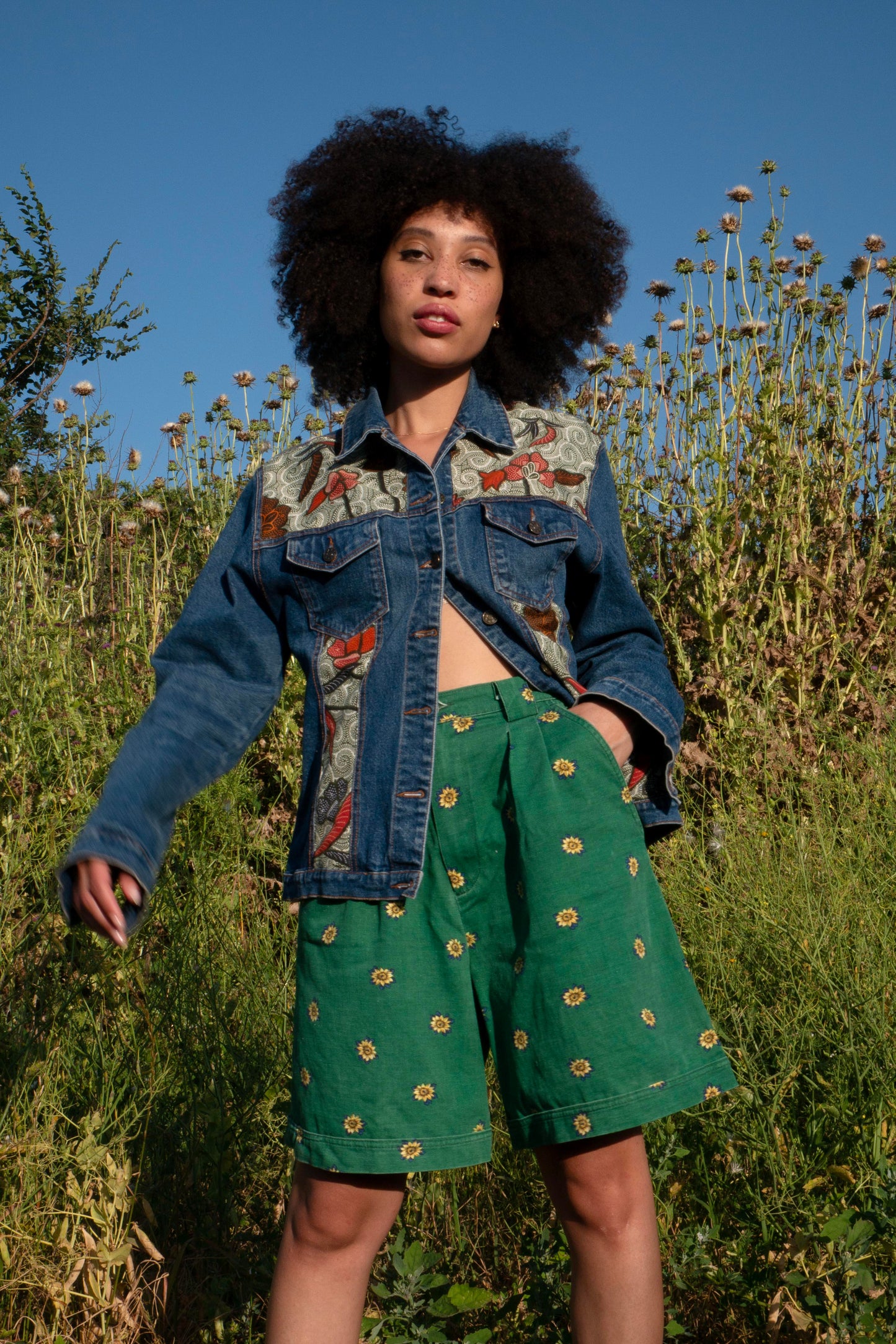 Custom denim jacket floral pattern batik