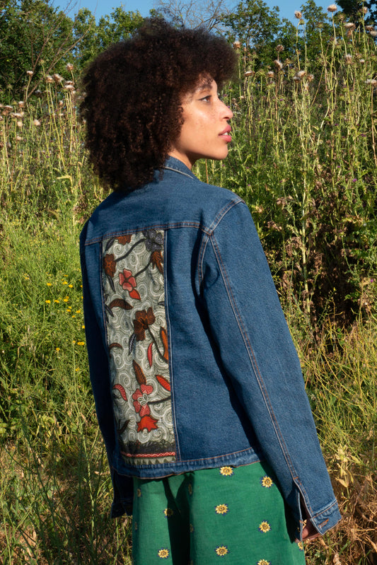 Custom denim jacket floral pattern batik