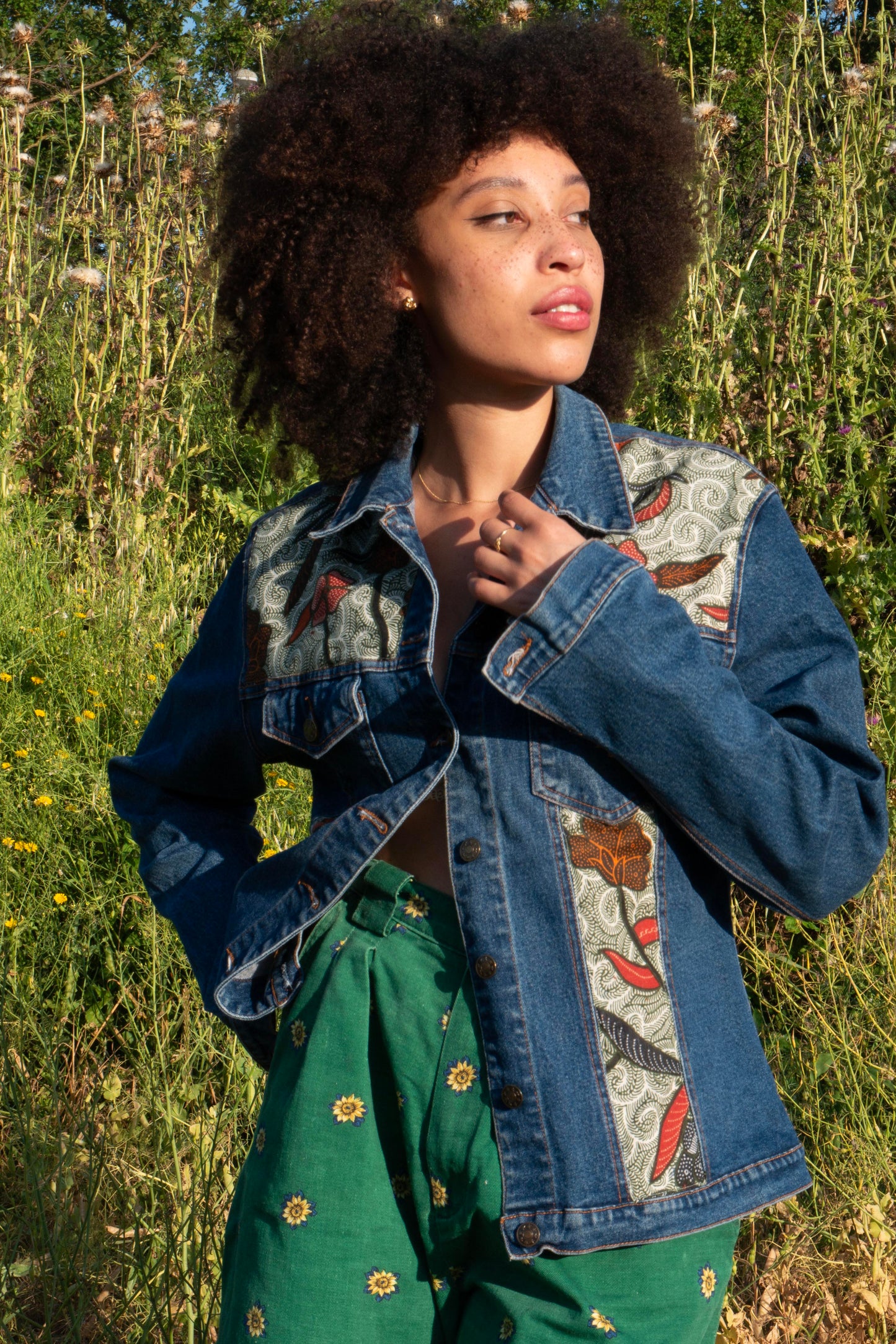 Custom denim jacket floral pattern batik