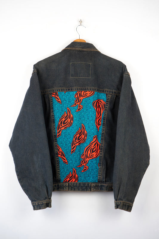Deep Blue Custom Denim Jacket - Electric Coral