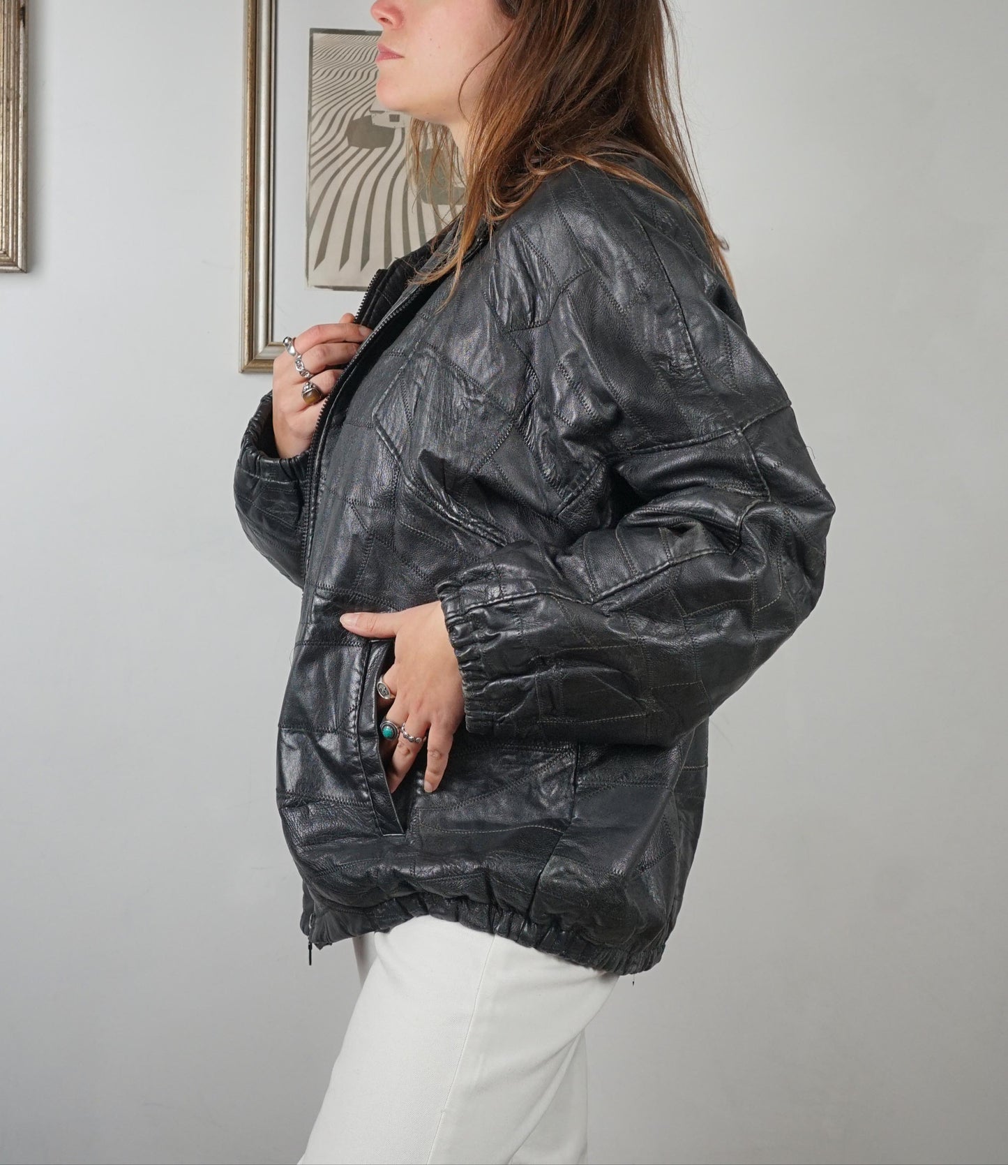 Bomber vintage in pelle patchwork