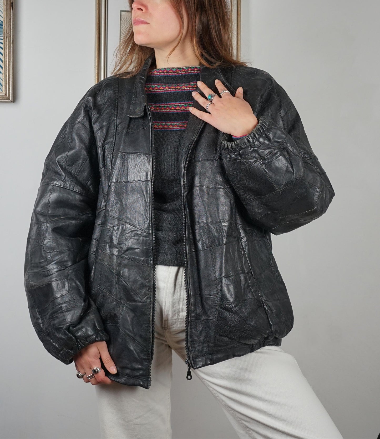 Bomber vintage in pelle patchwork