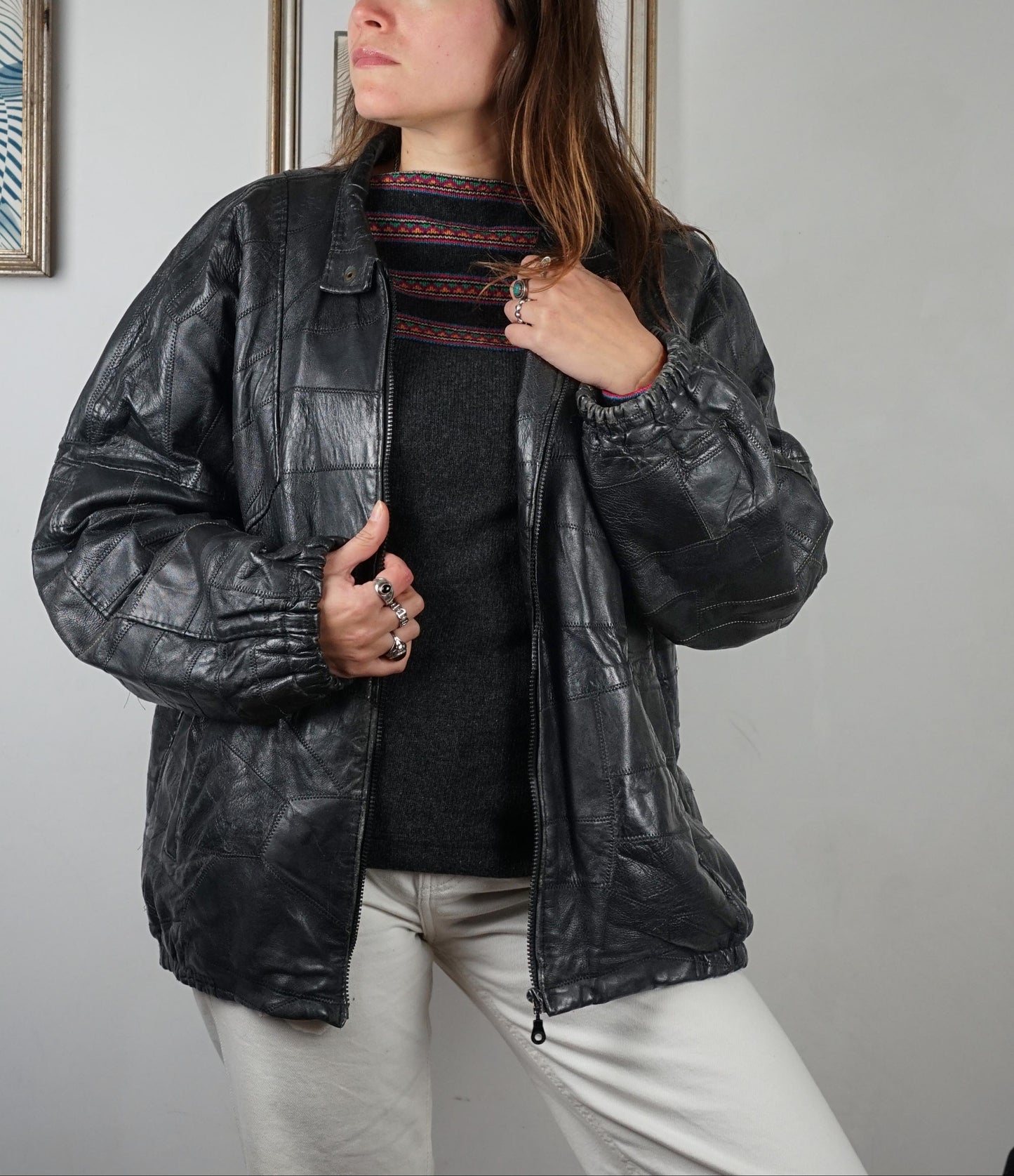 Bomber vintage in pelle patchwork