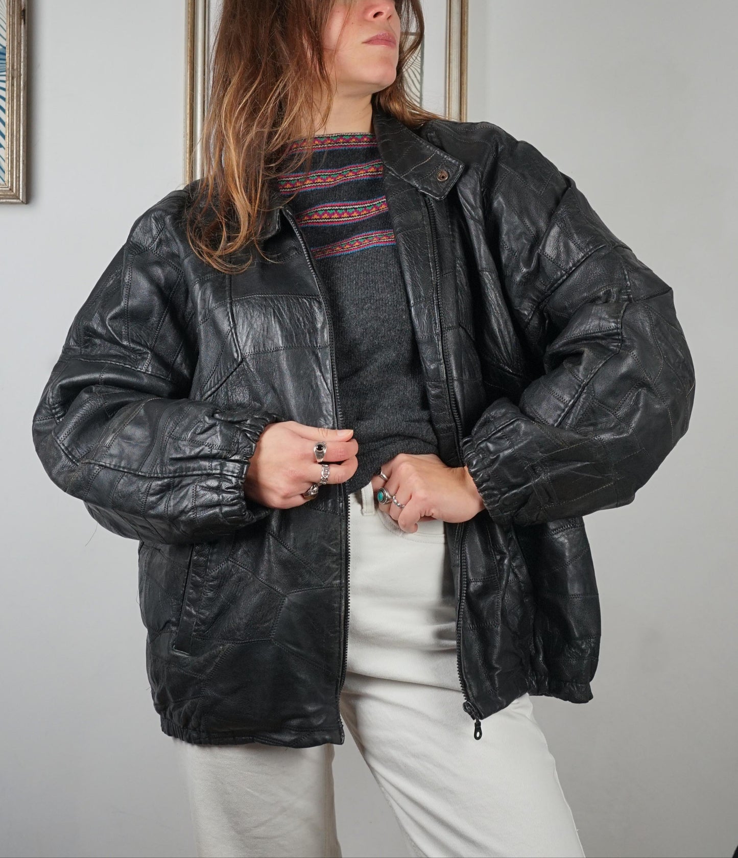 Bomber vintage in pelle patchwork