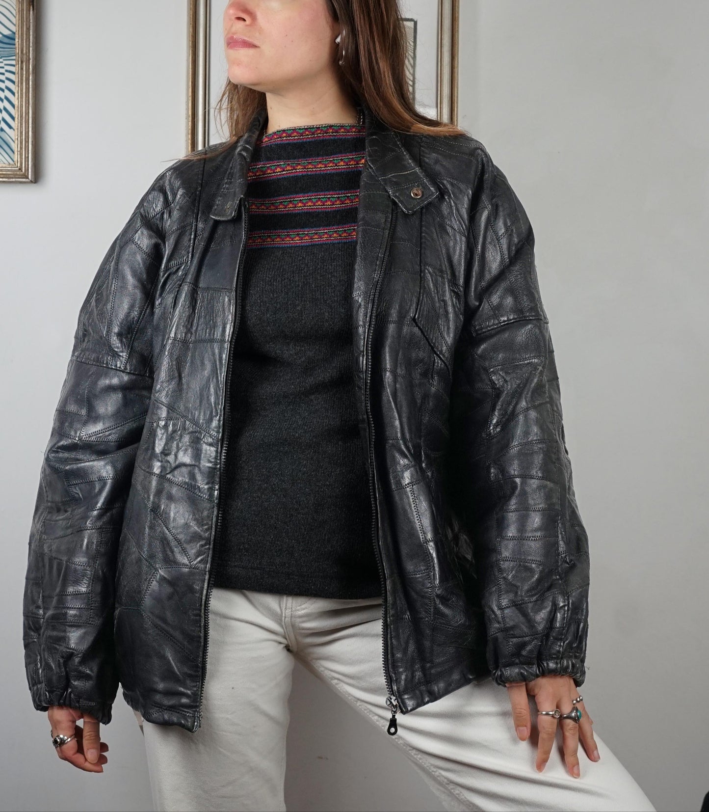 Bomber vintage in pelle patchwork