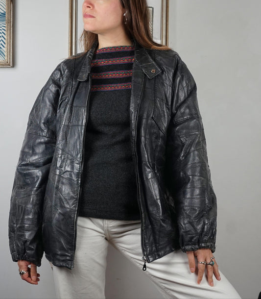 Bomber vintage in pelle patchwork