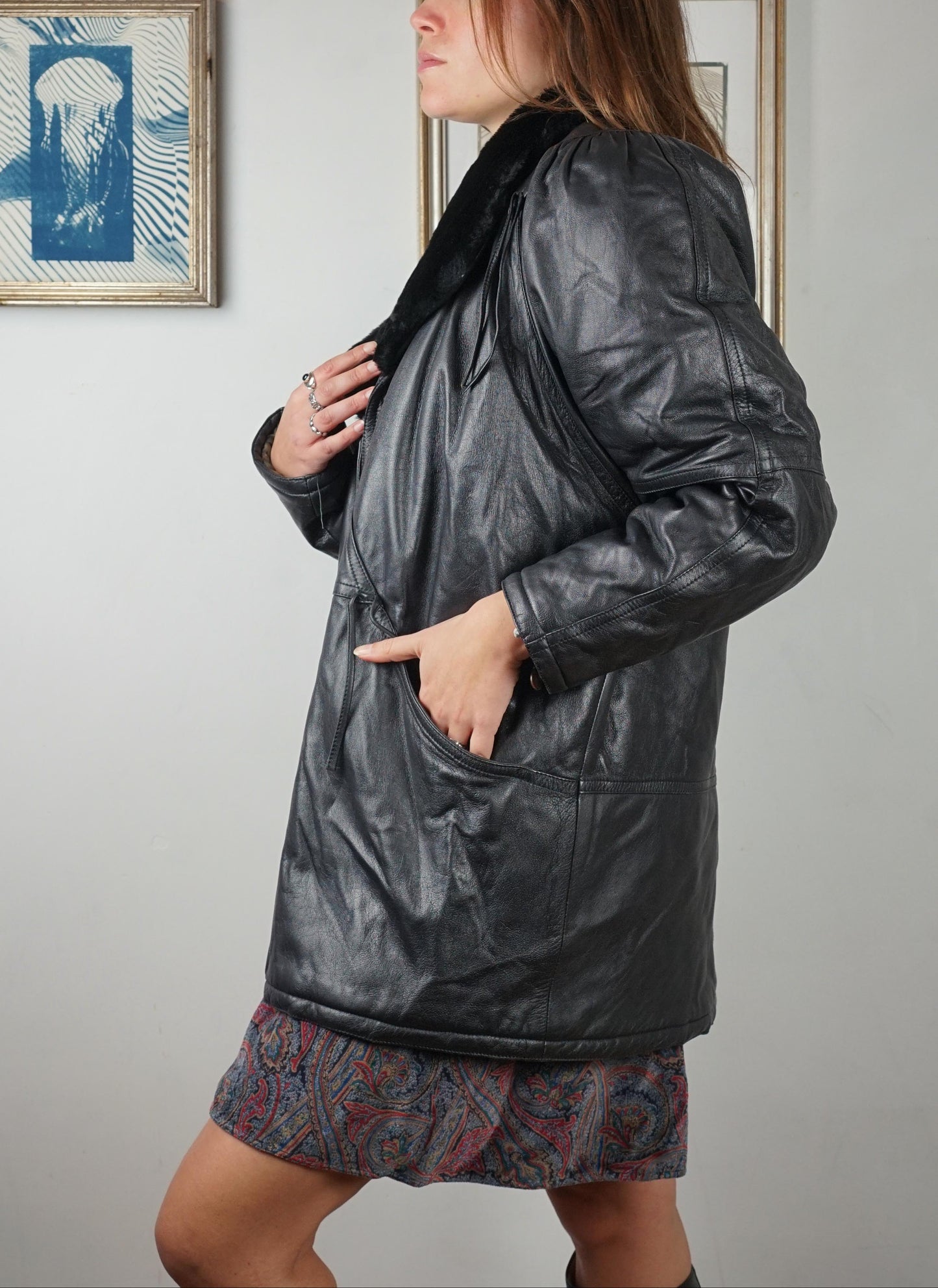 Giacca in pelle e pelliccia sintetica anni '80