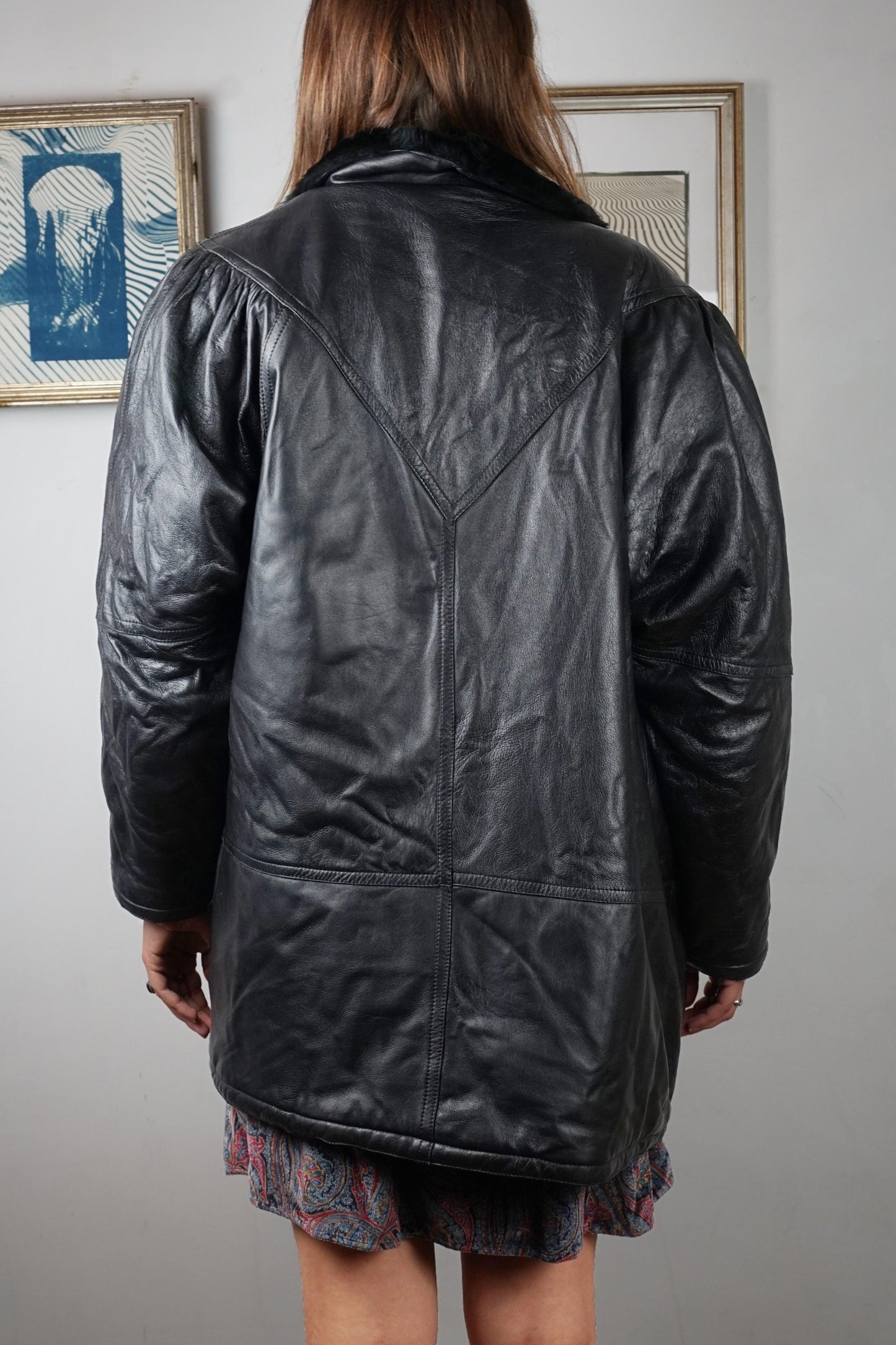 Giacca in pelle e pelliccia sintetica anni '80