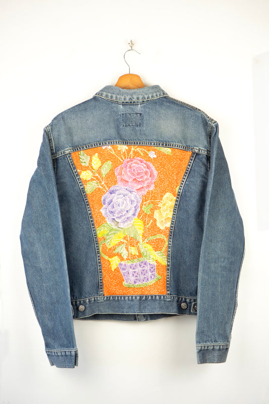 Custom Denim Jacket - Orange Composition