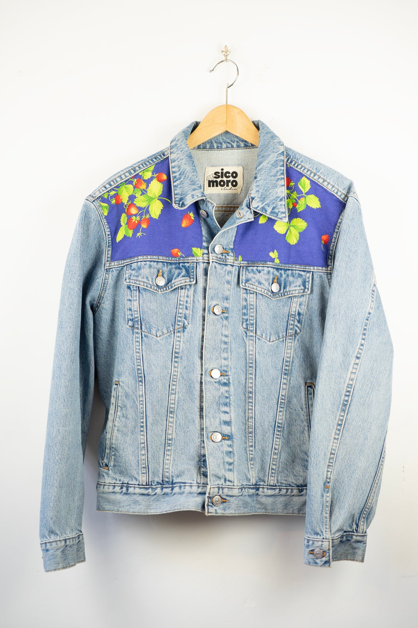 Shared Table: Wild Strawberries - custom denim jacket