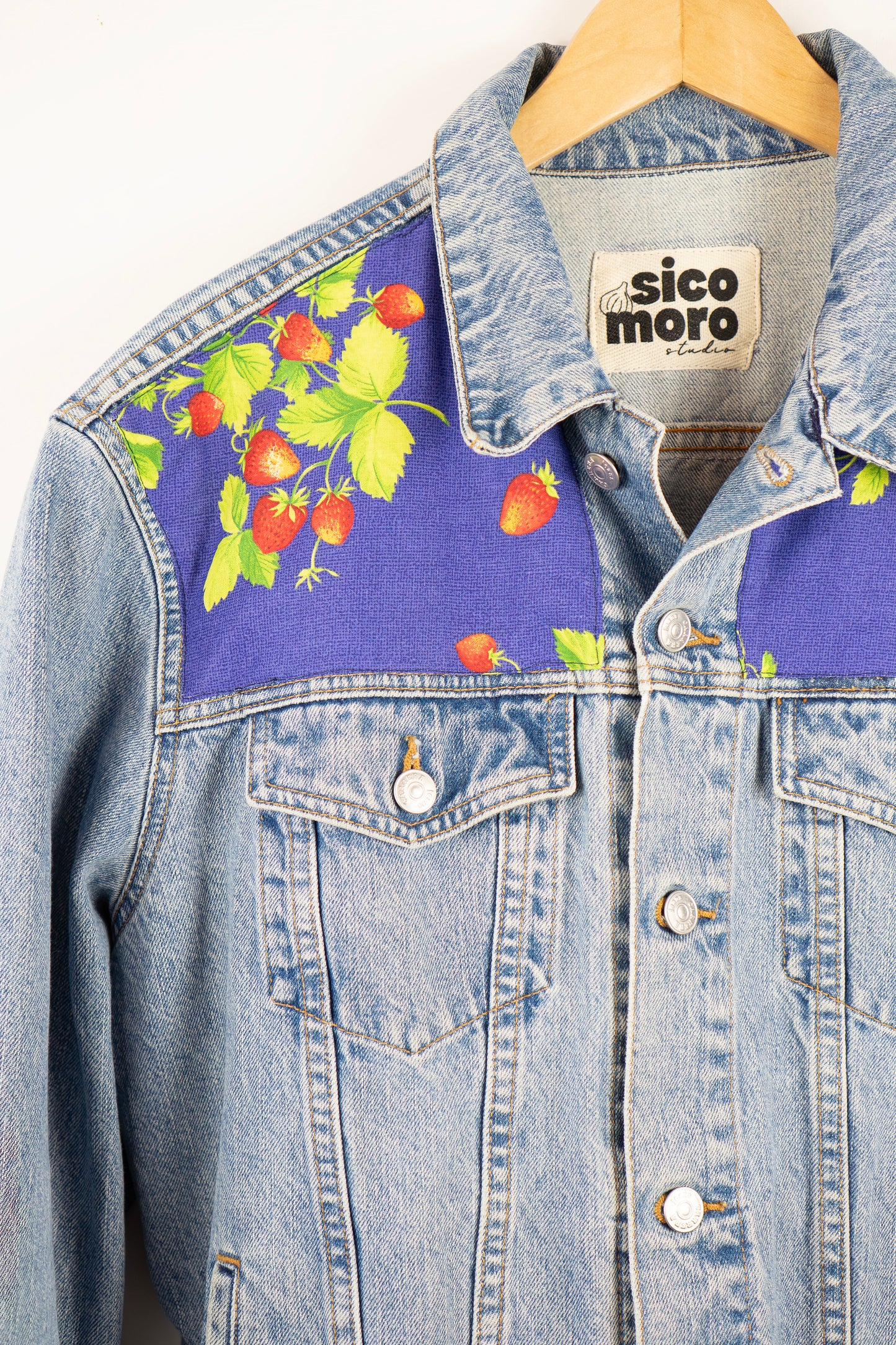Shared Table: Wild Strawberries - custom denim jacket