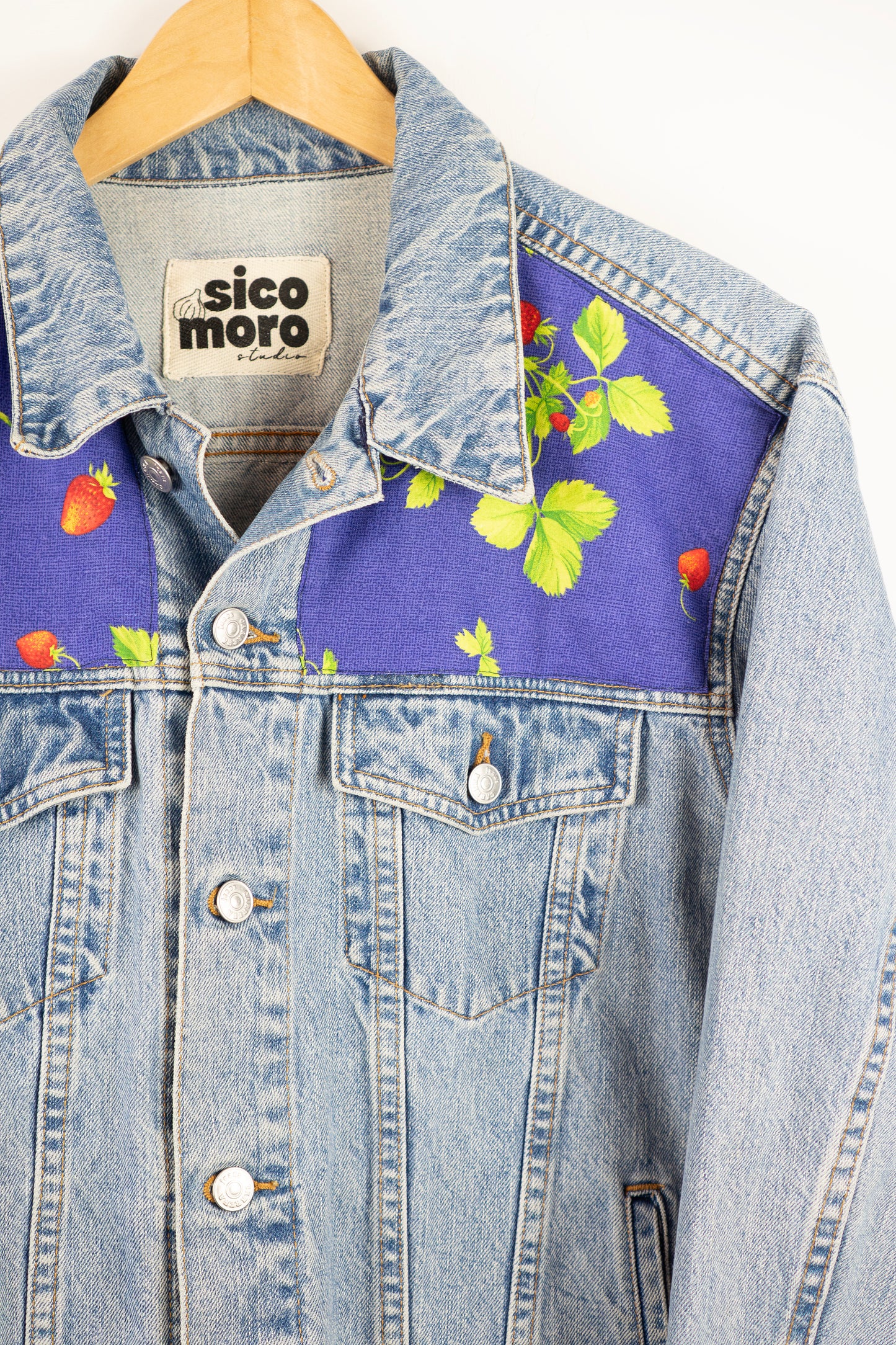 Shared Table: Wild Strawberries - custom denim jacket